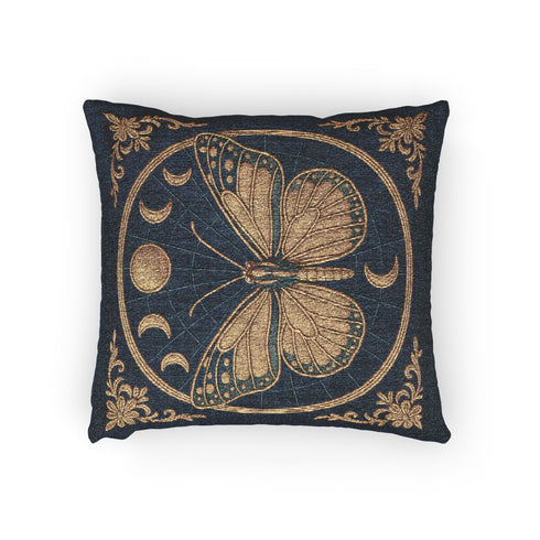 Celestial Butterfly Pillow – Woven Moon Phase Cushion